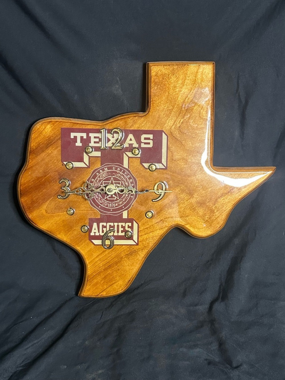 Texas Aggies Wooden Texas-Shaped Wall Clock - Mahogany
